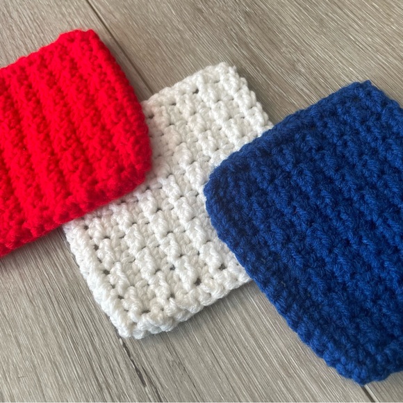 Red, White, Blue 4”x4” Handmade Crochet Coaster Set - Picture 4 of 5